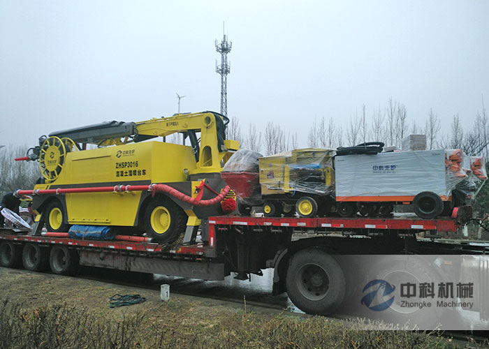 混凝土濕噴台車、PZ-6噴漿機、雙液注漿（jiāng）機發貨現場-1