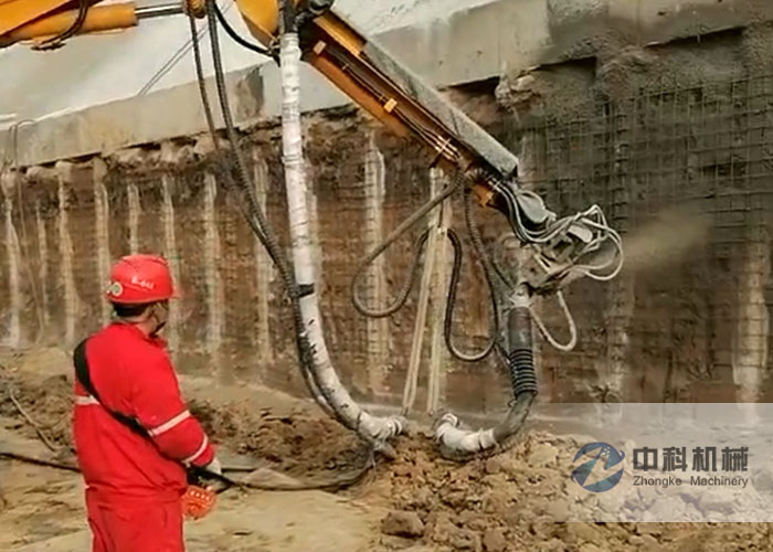 雄安新區基坑支護混(hún)凝土濕噴台車施工視頻(2)